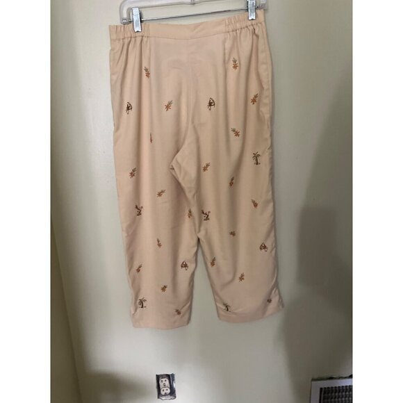 Linen Blend Cropped Pants Tropical Embroidery Siz 10 Elastic Alfred Dunner - Picture 9 of 11